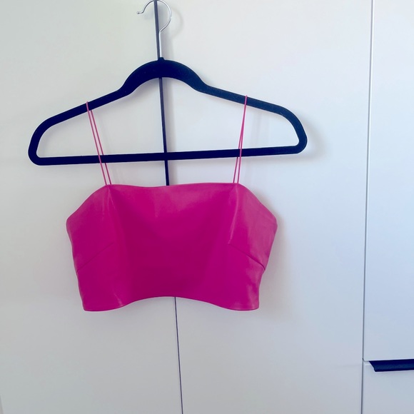 Barbie Pink! Soft faux-leather ultra-cropped cami. Worn once - Picture 1 of 8